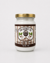 A 4 oz glass jar of Our Life CBD Coconut Oil with a gold metal lid and a brown and beige label, set against a plain white background.