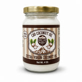 Jar of CBD coconut oil with a gold lid on a white background
