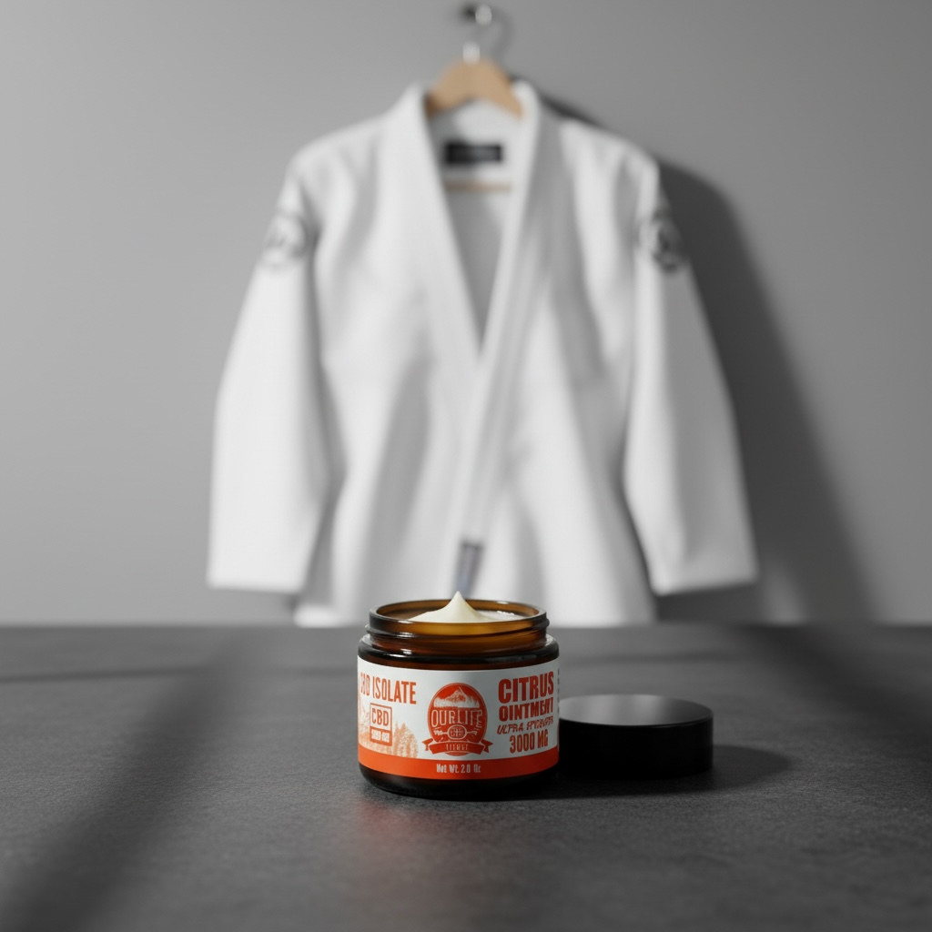 Jar of cbd  balm with a gi  in the background