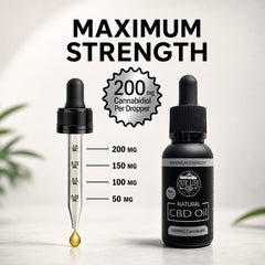 CBD oil dropper with measurement scale and 'Our Life' branding on a light background