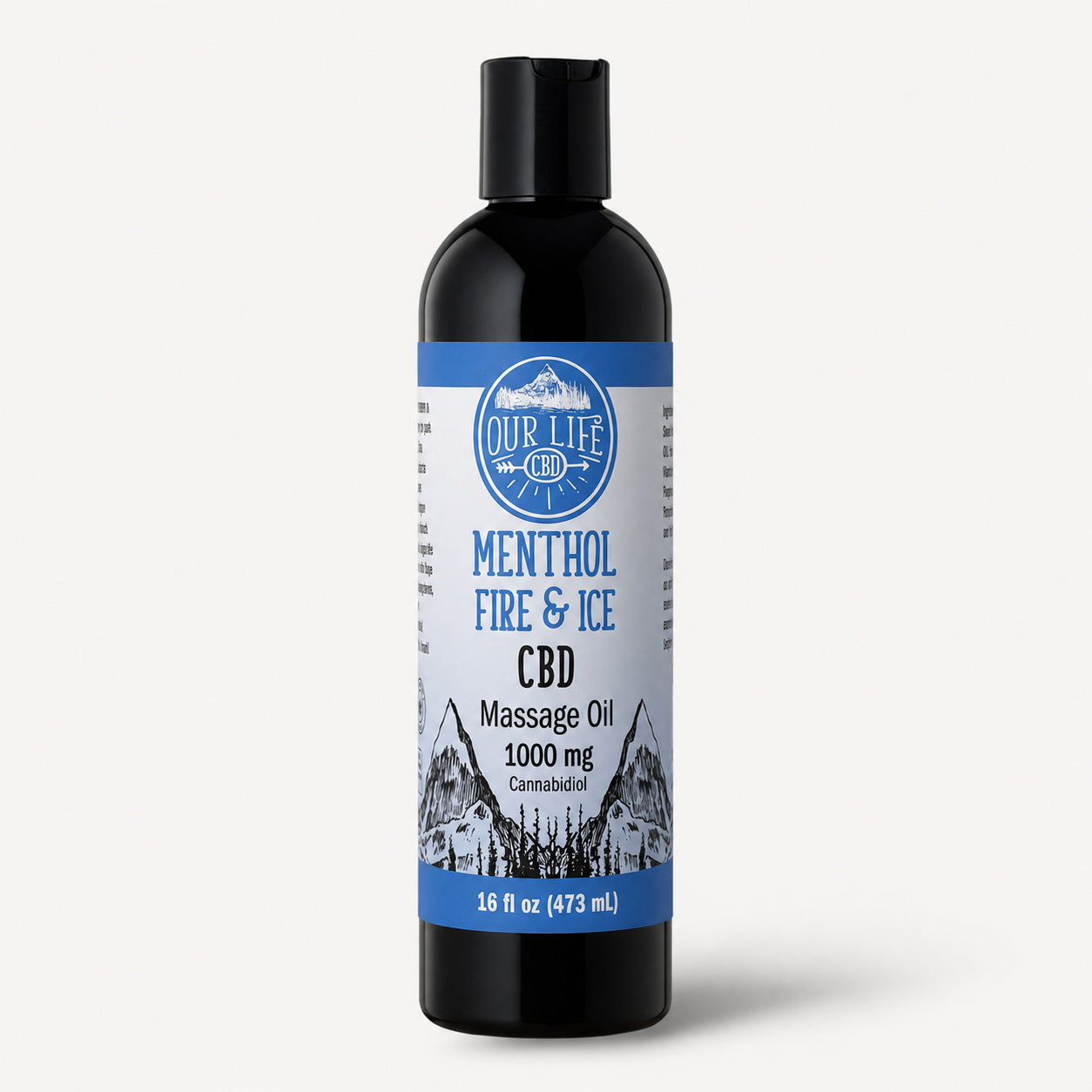 CBD massage oil bottle with label on a white background
